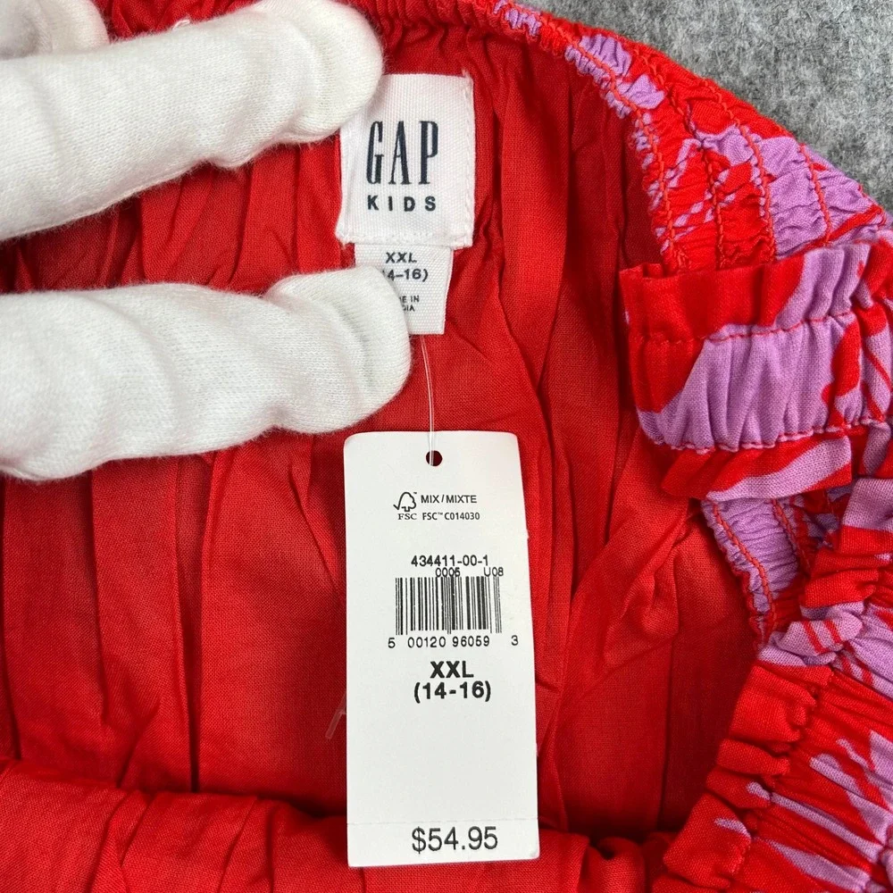 NWT Gap Kids Girls XXL 14-16 Red Pink Floral Smocked Tiered Midi Dress New